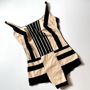 Stylish Black and Tan One Piece Swimsuit